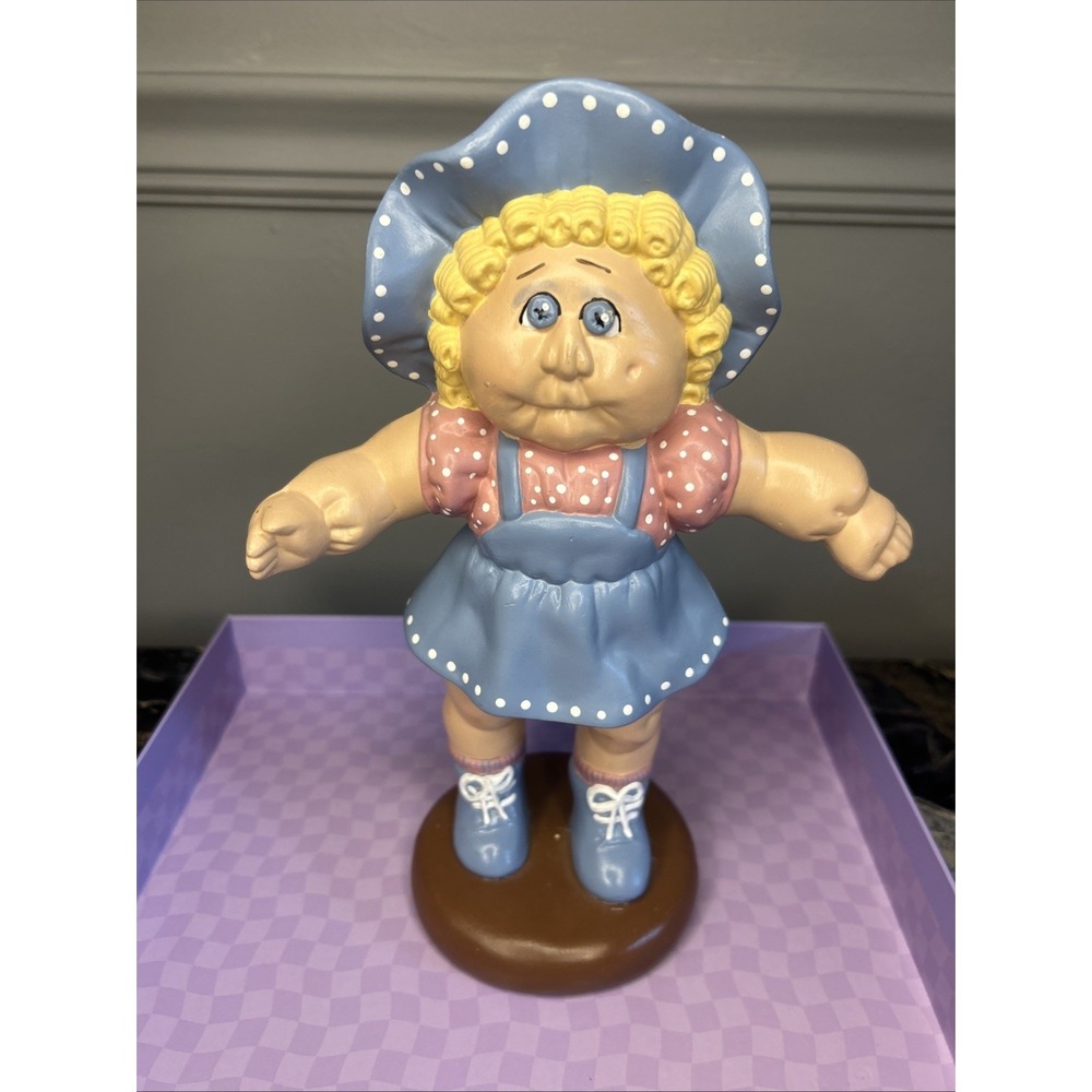 Vintage 1980s Ceramic Cabbage Patch Kid Figure - Blonde Girl In Blue Hat & Dress